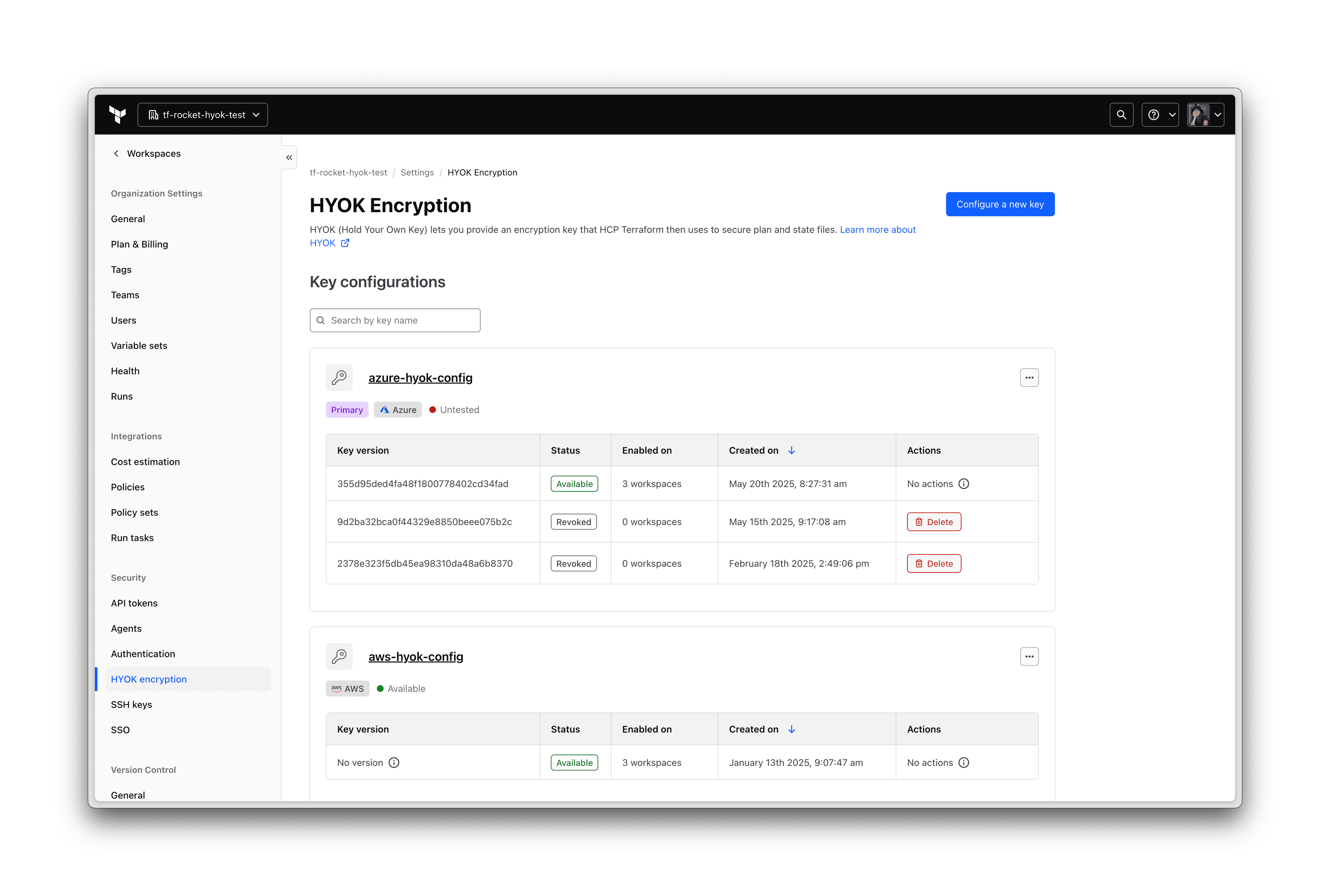 HYOK Encryption dashboard