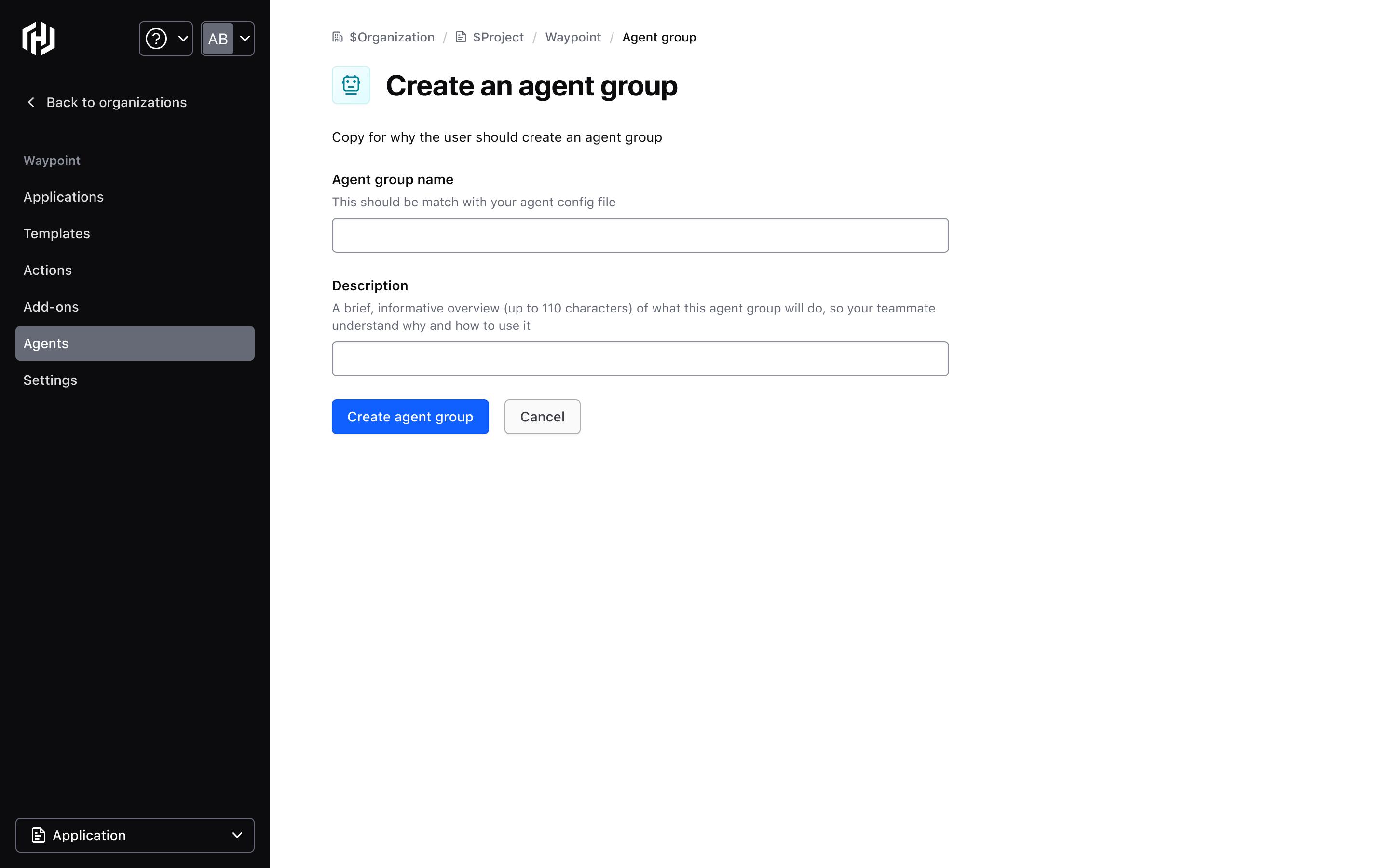 Creating an agent group in the HCP Waypoint UI