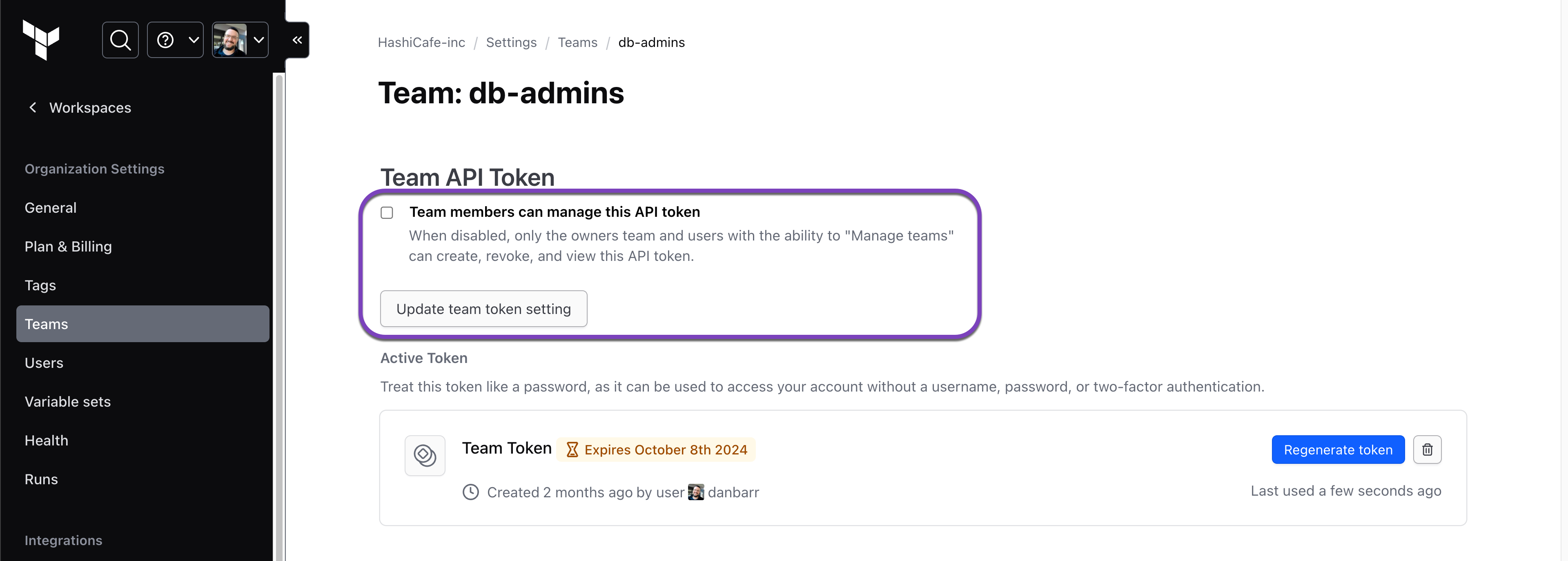 Admins can now control the ability of team members to manage the team API token in HCP Terraform.