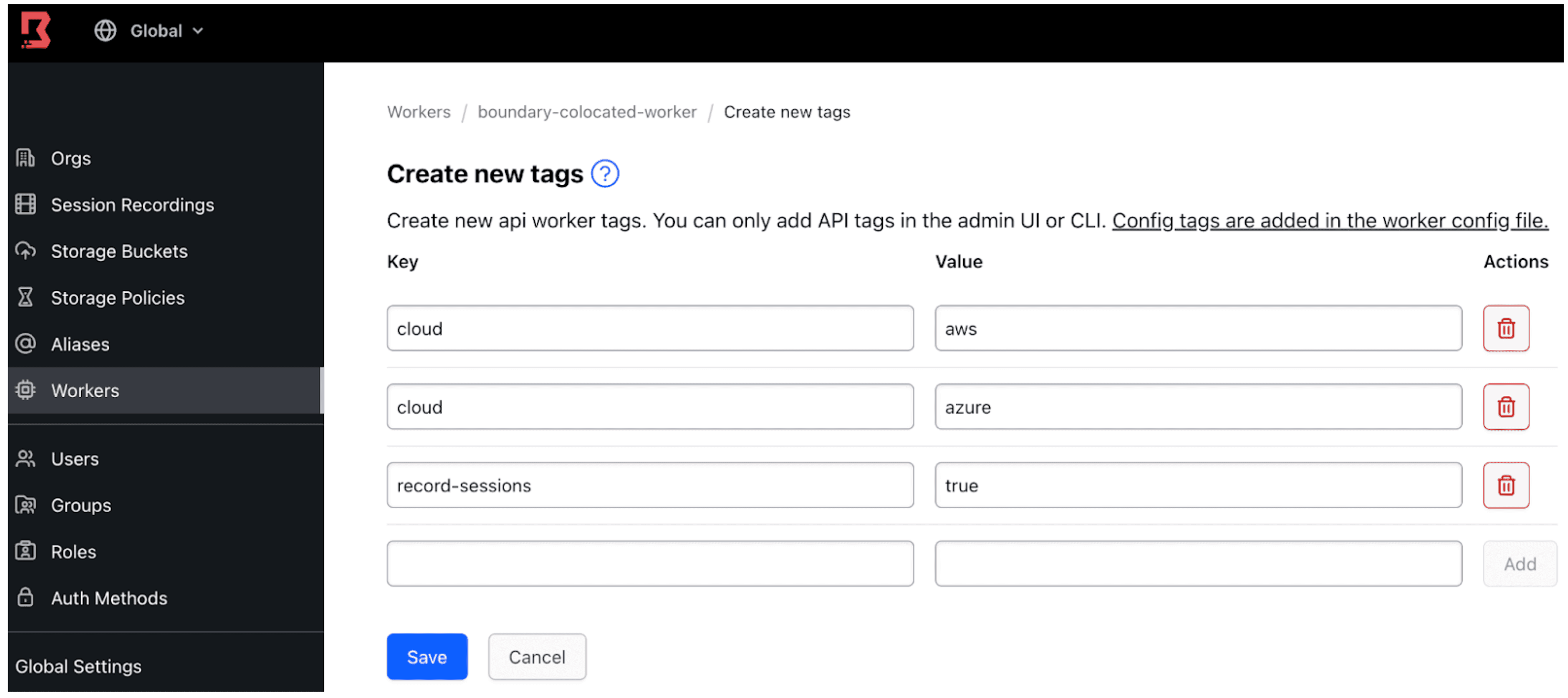 The Boundary UI now allows admins to add, remove, or update tags for Boundary workers.