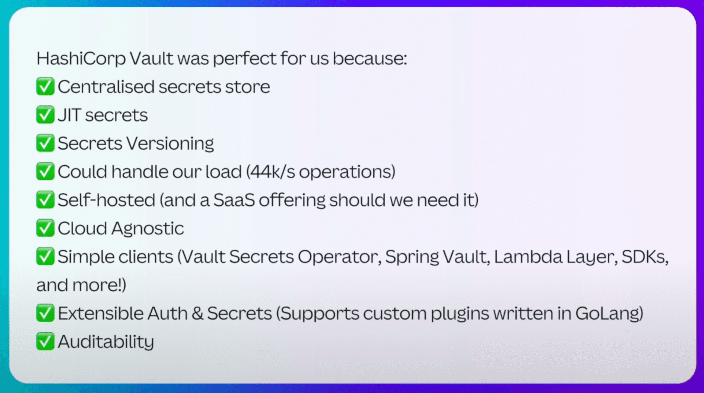 Canva's list of Vault benefits