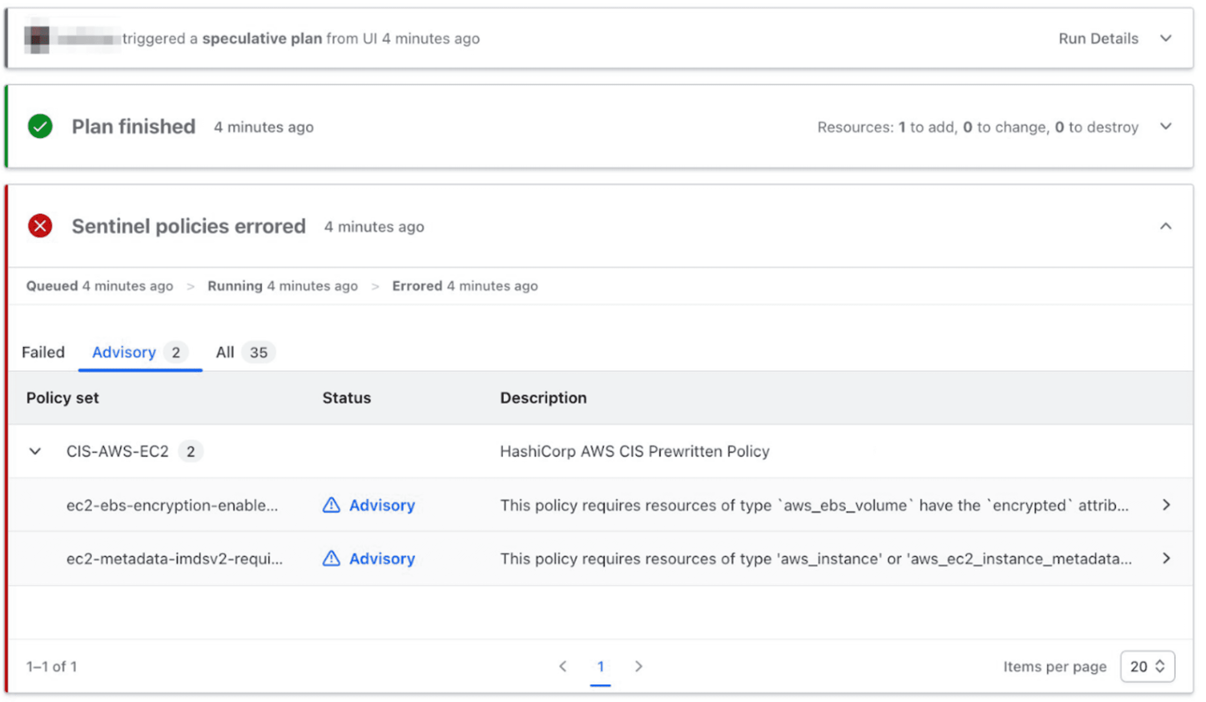 Advisory status sentinel checks