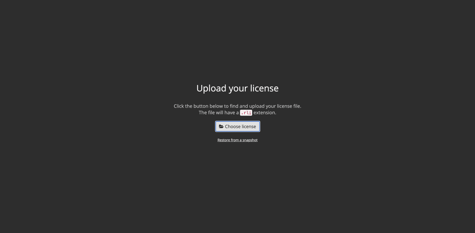 Upload license screen