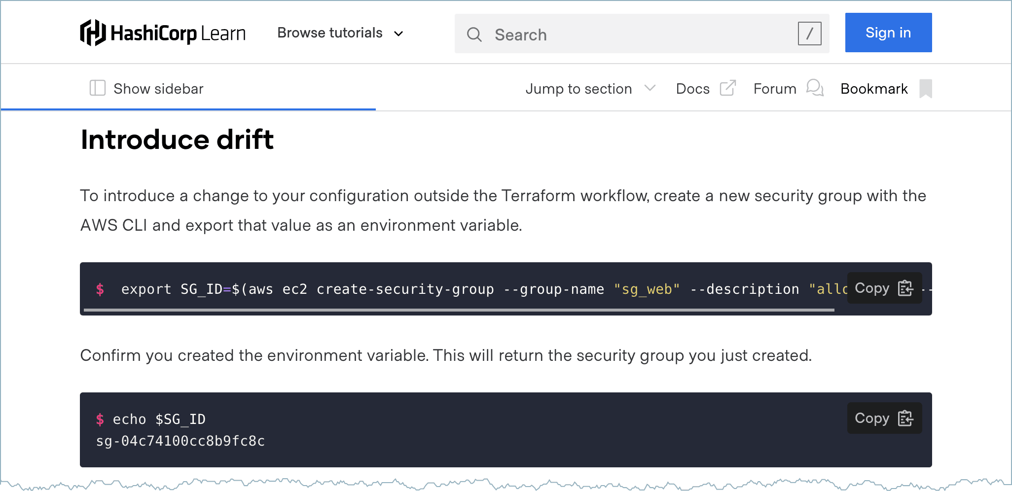 Configuration drift tutorial for HashiCorp Terraform