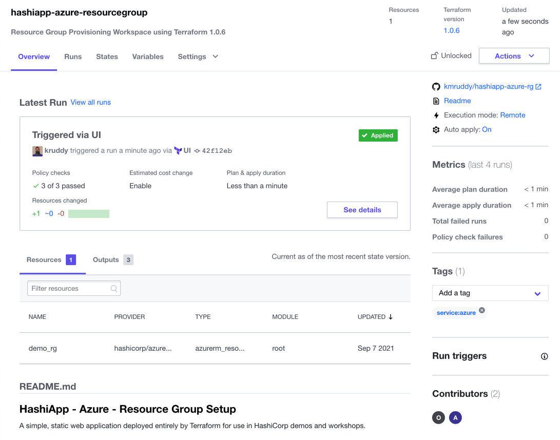 Terraform workspace overview