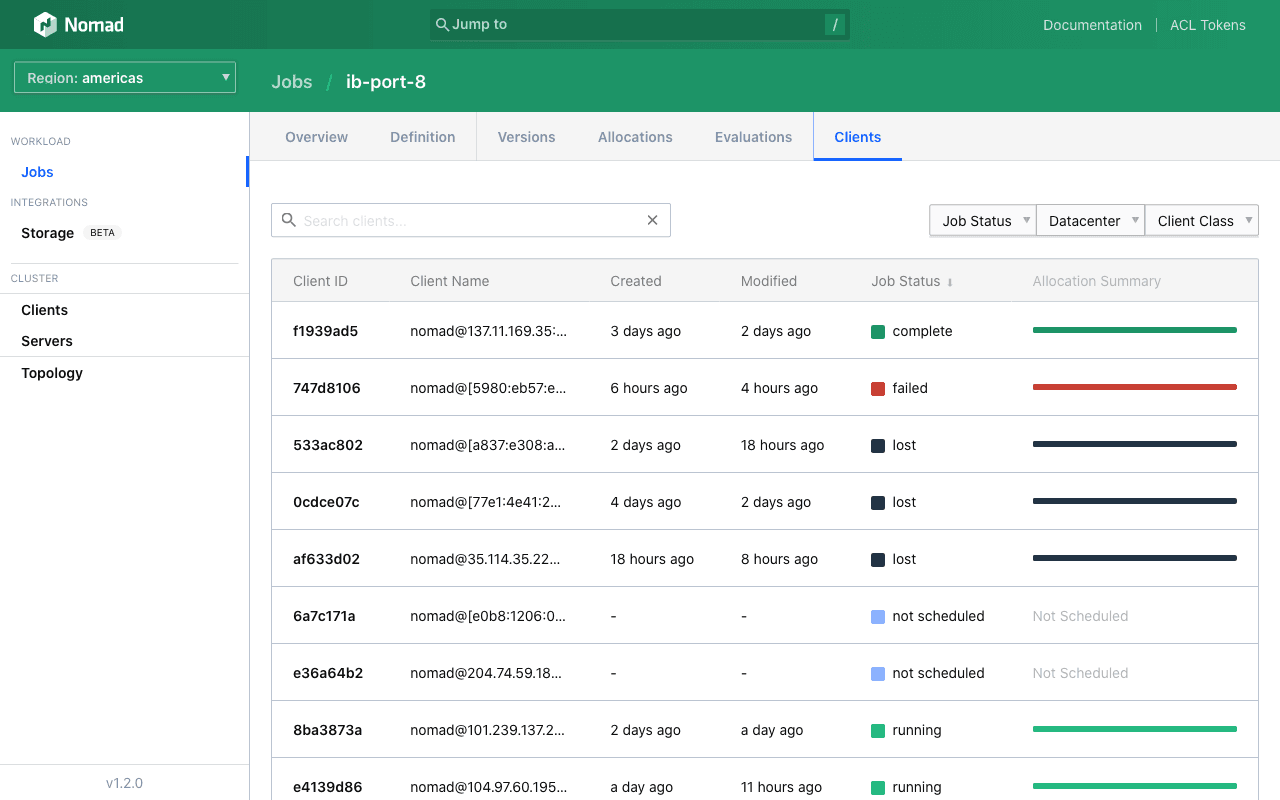 clients in nomad cluster