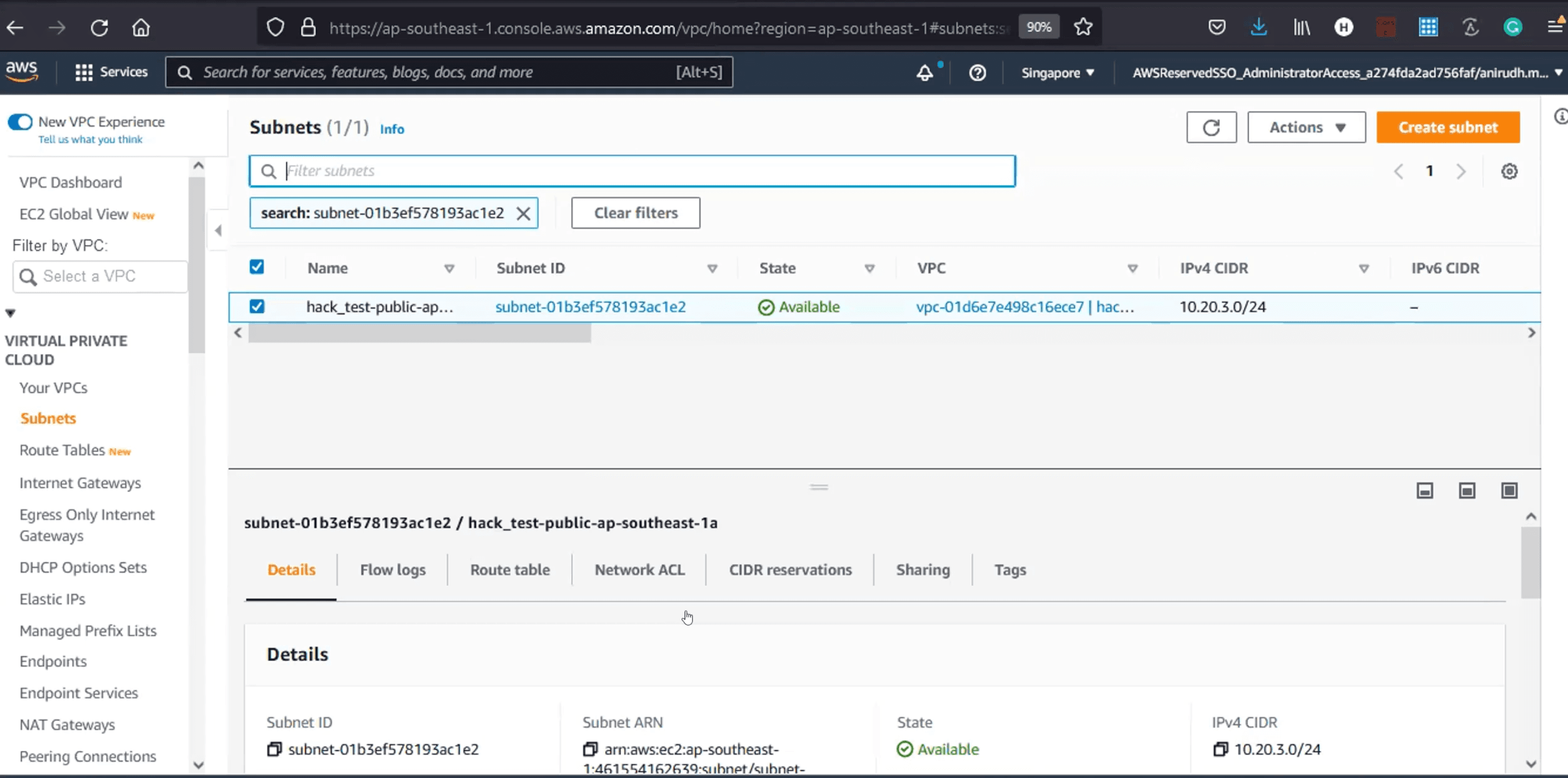 AWS subnets dashboard