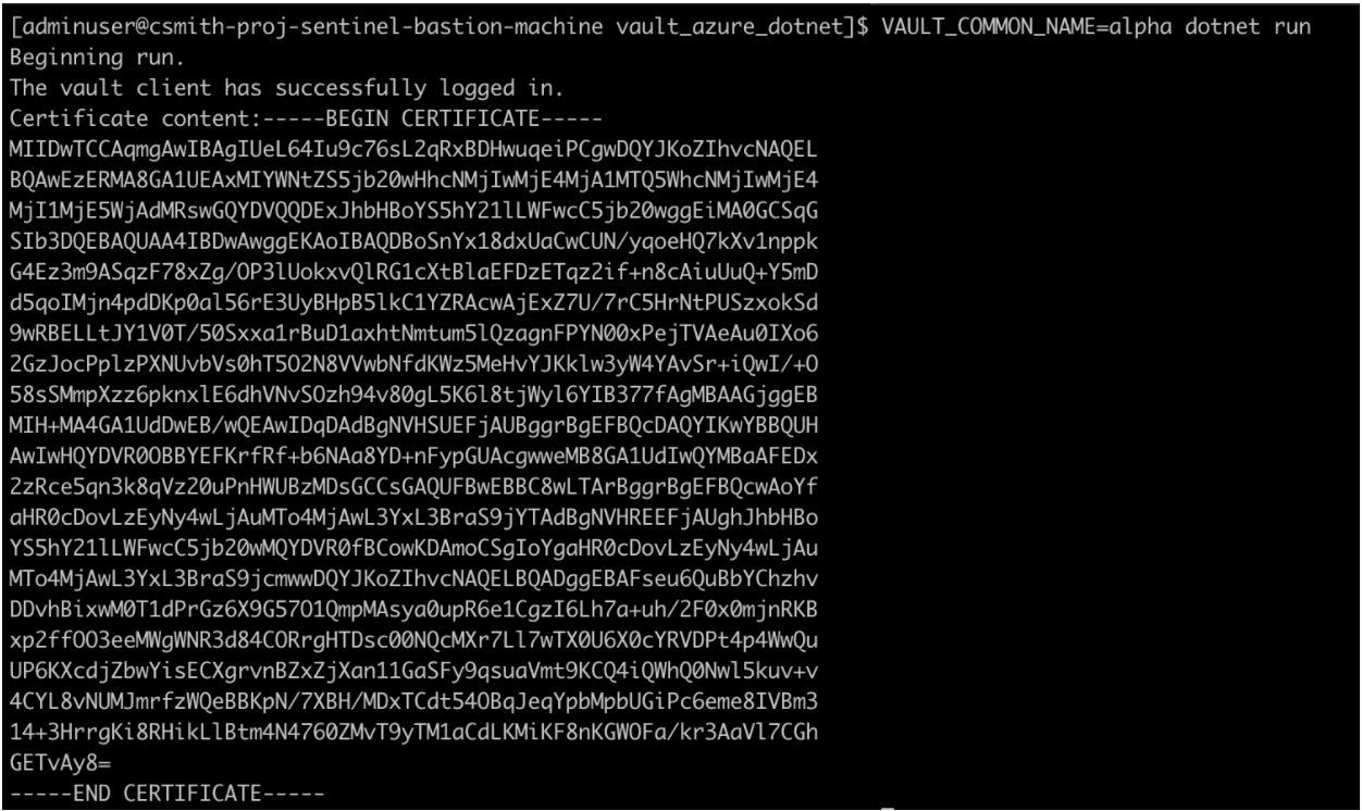 A certificate being generated for common name alpha.