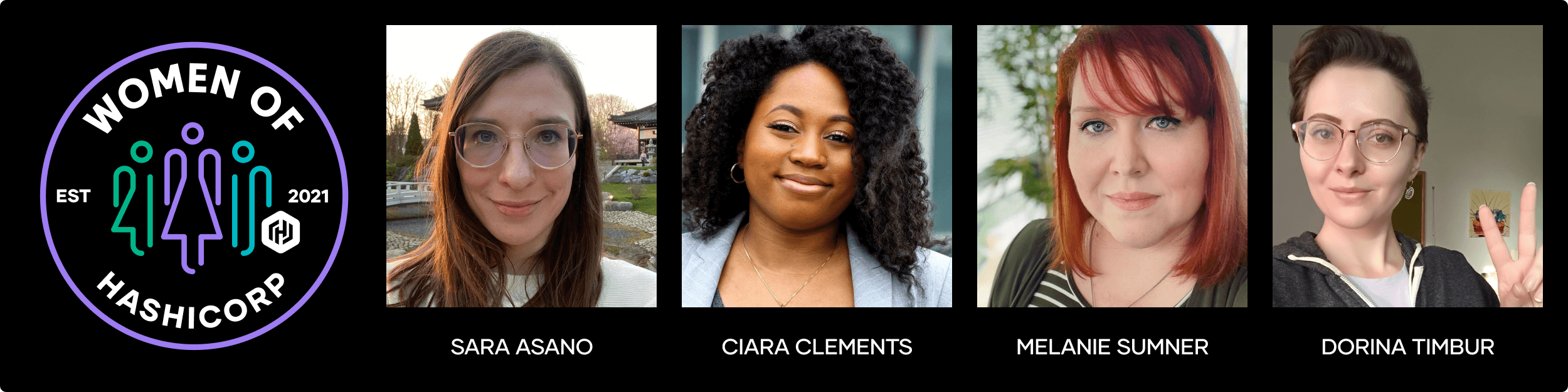 From left to right: Sara Asano, Ciara Clements, Melanie Sumner, and Dorina Timbur