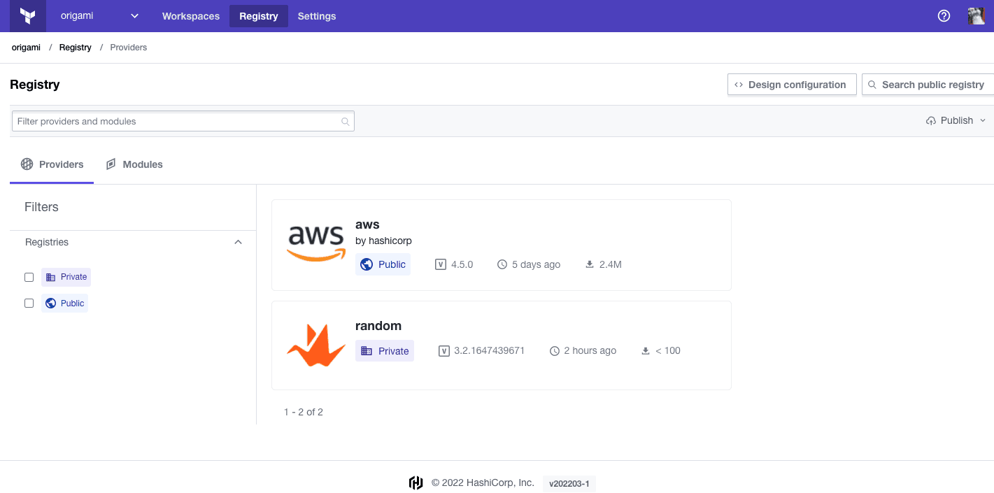 Private registry now with providers