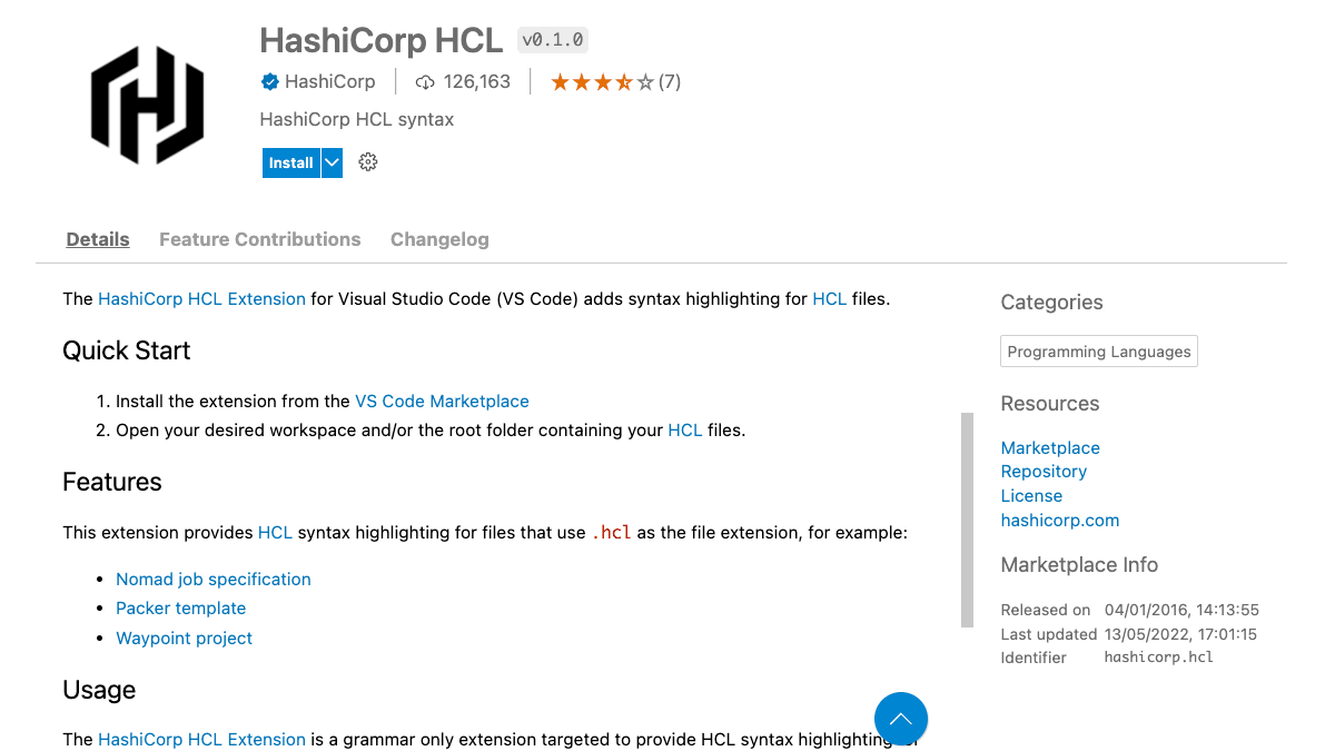HCL extension page