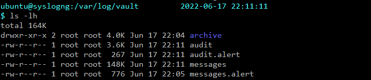 Vault logs in var log vault.