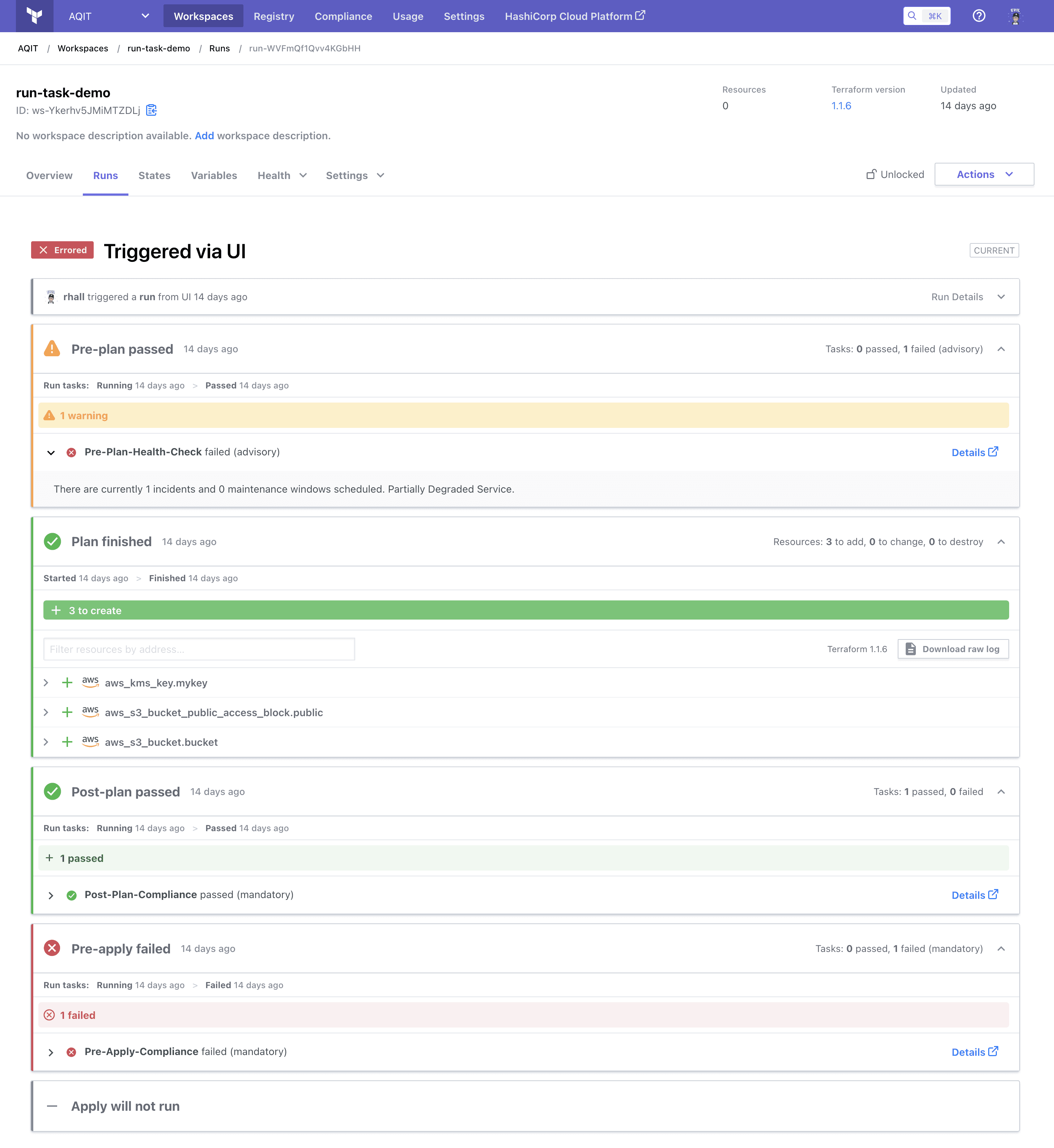Full run task readout