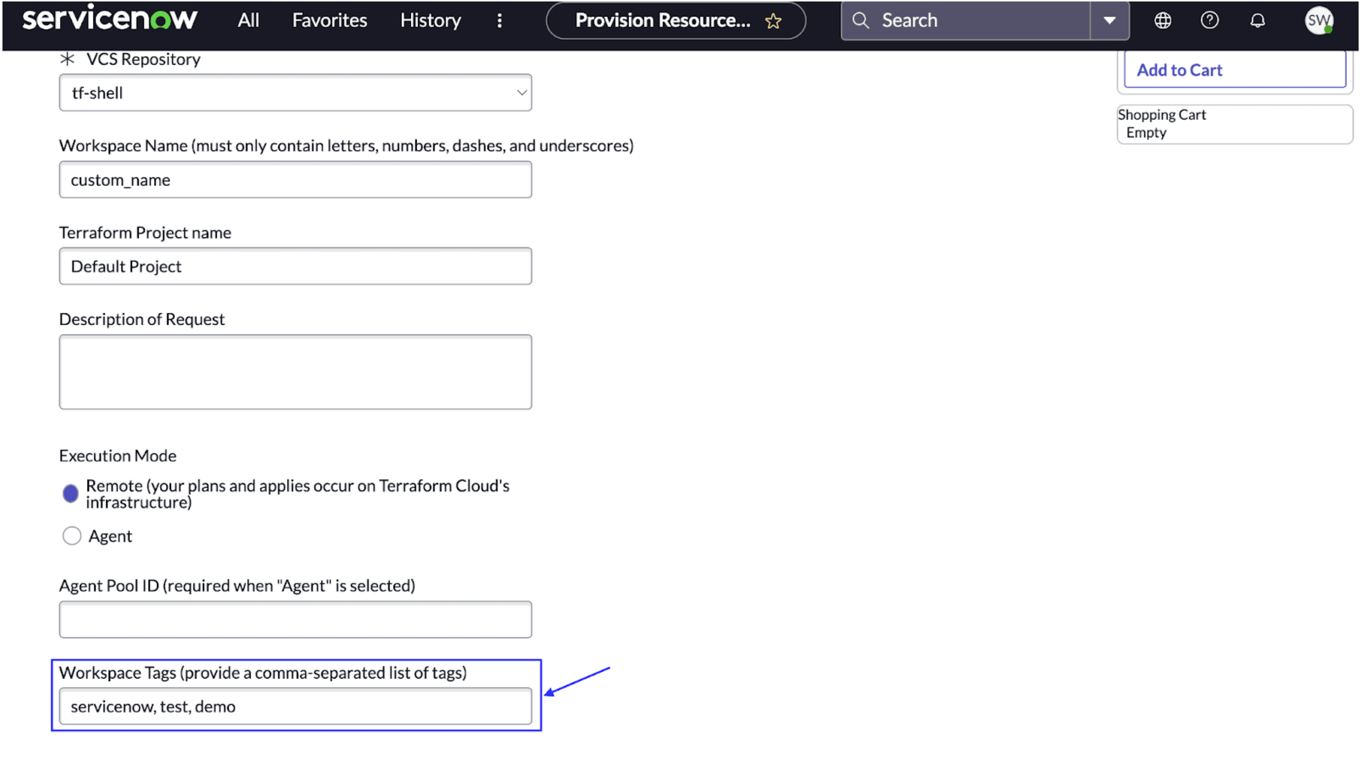 ServiceNow workspace tag field