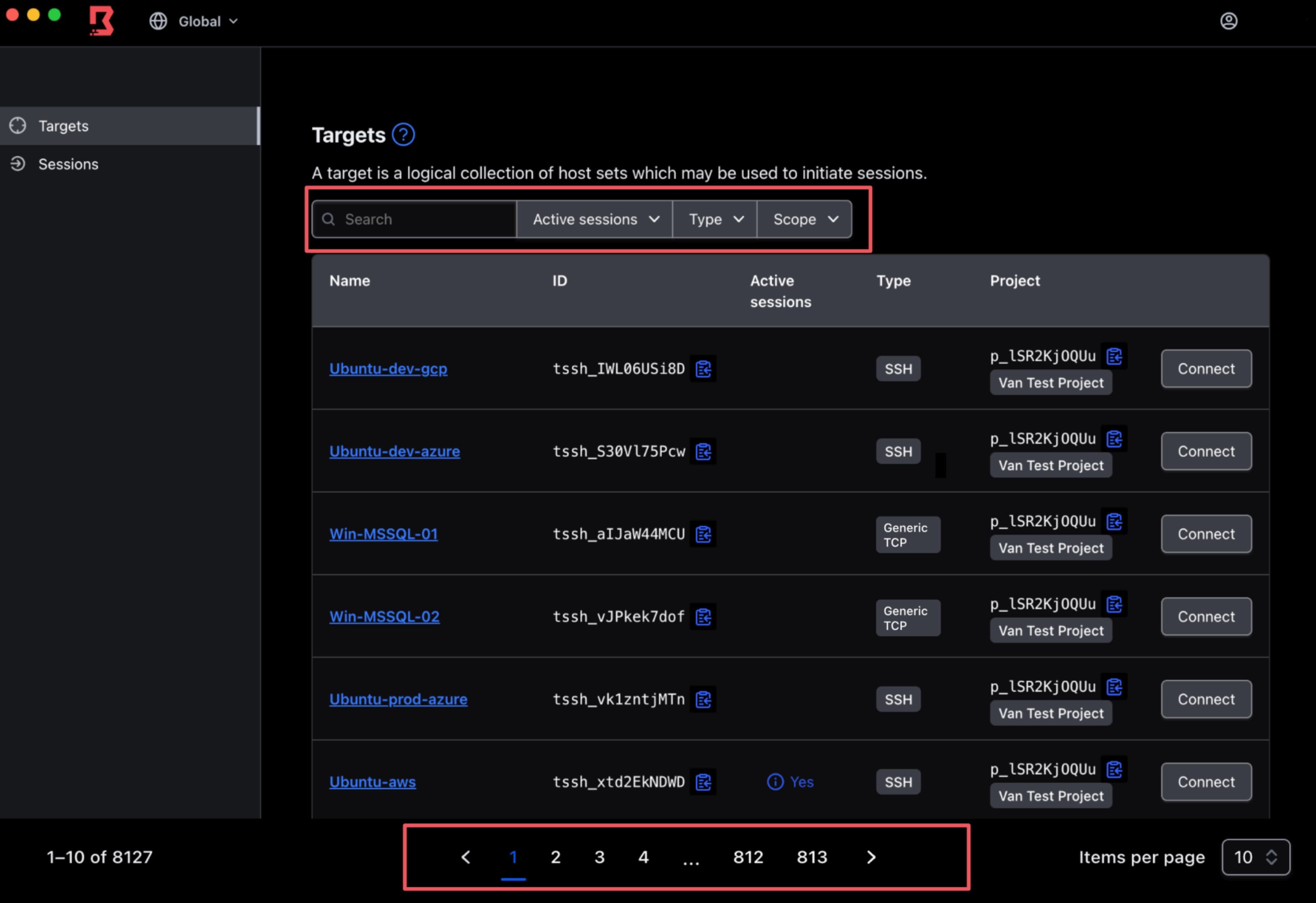 The Boundary Desktop client now includes a search bar and filtering options.