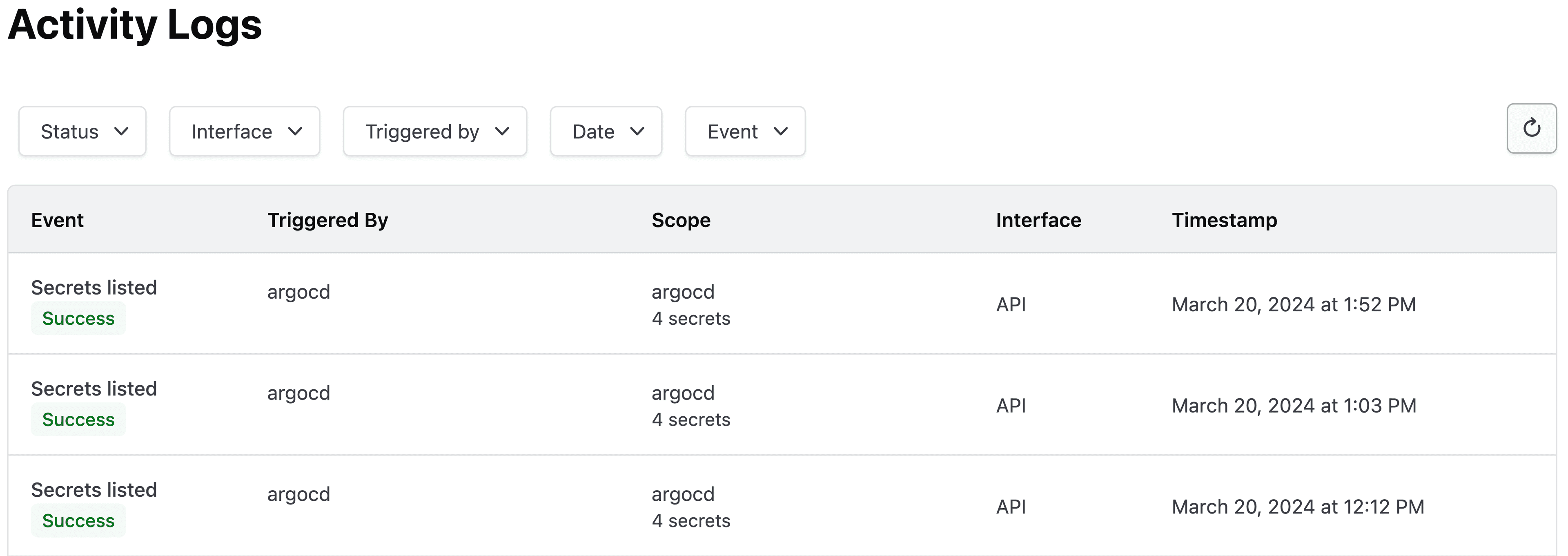 Activity log in HCP Vault Secrets