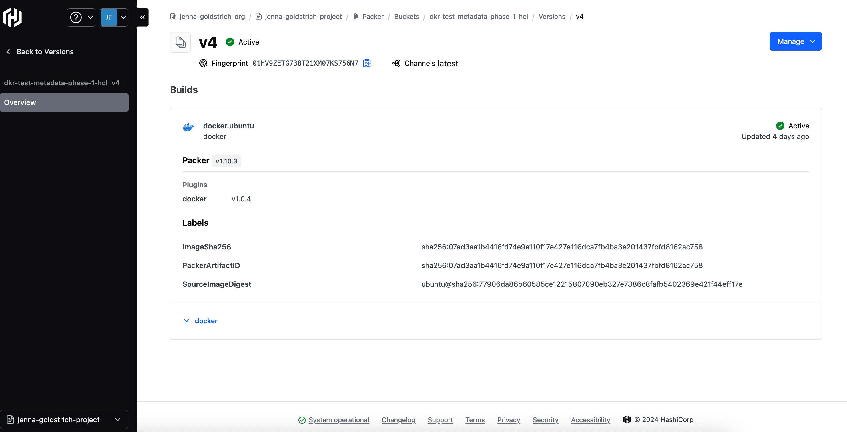 See the Packer Community Edition version and plugin versions used for each build directly in HCP Packer.