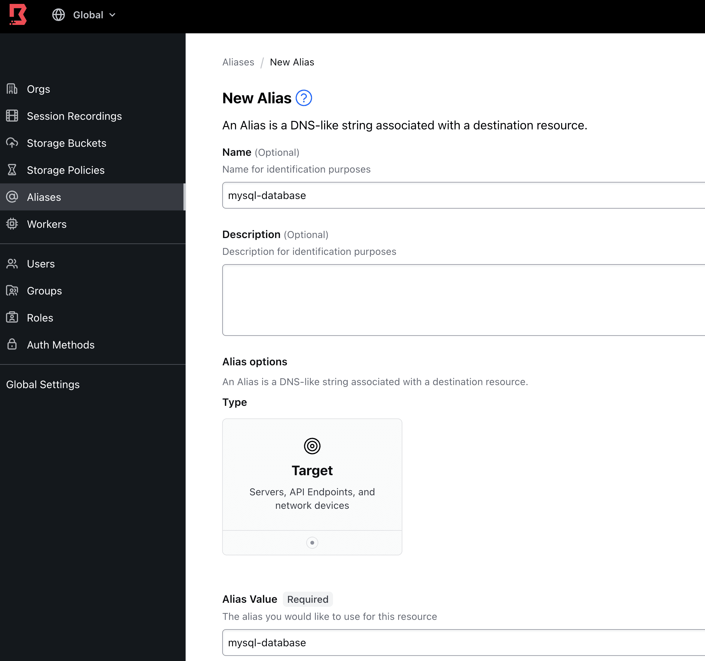 New alias creation form in Boundary 0.16