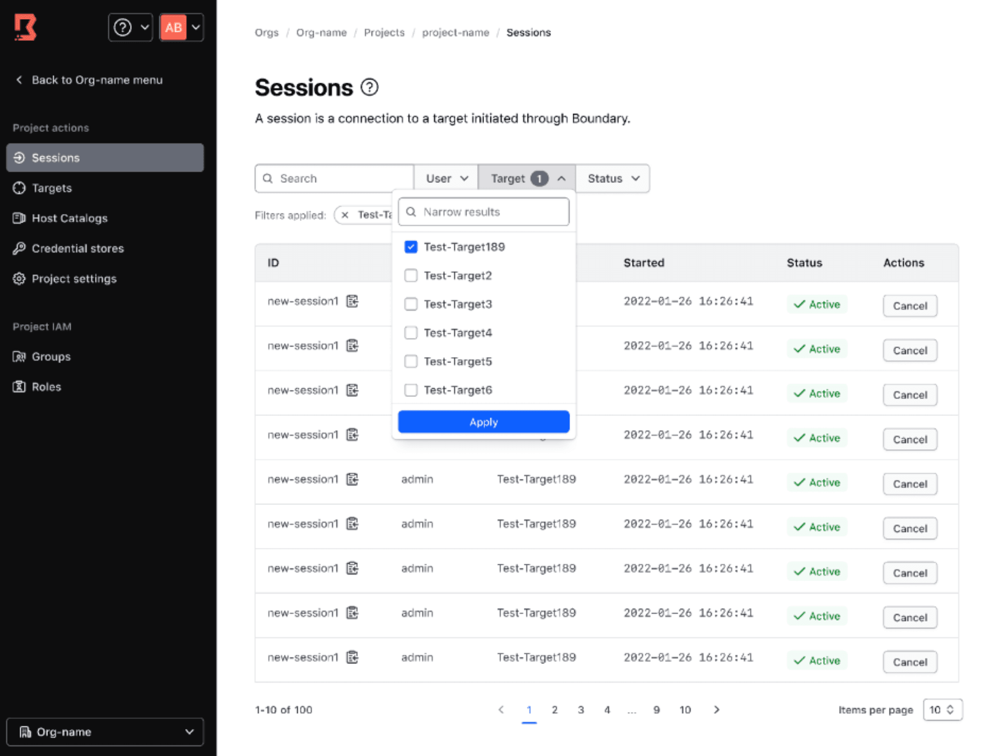 New search bar and filters for target resources