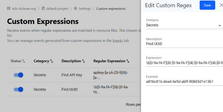 Creating custom regex rules in HCP Vault Radar project settings