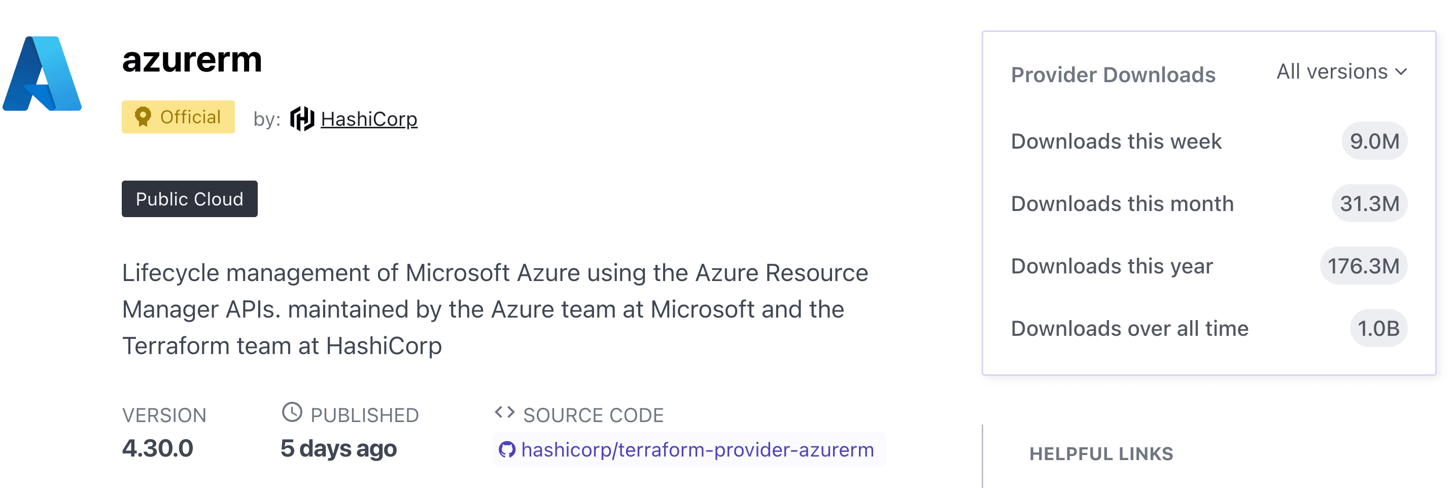 Azure provider at 1bn downloads