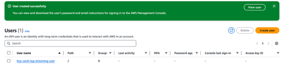 Users list with new user created