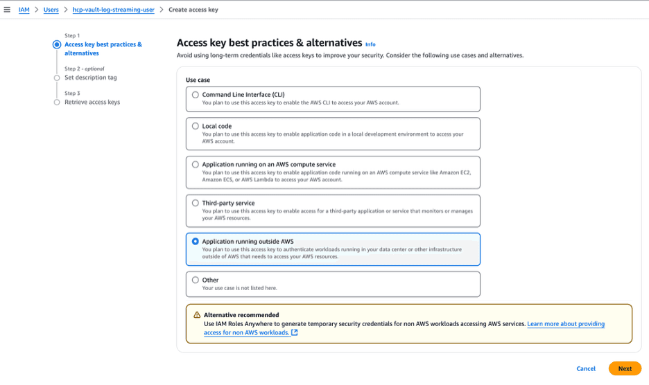 Application running outside AWS selection