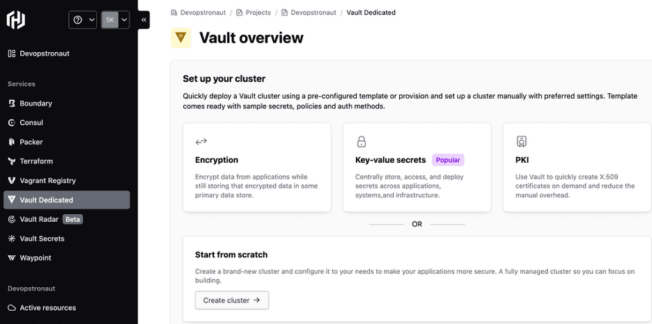 HCP Vault Dedicated cluster setup