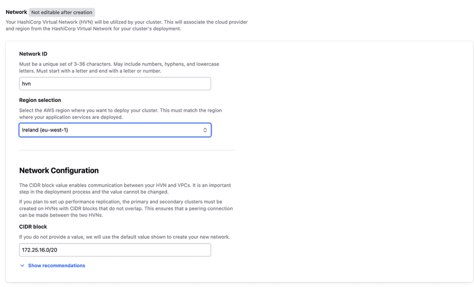 Choosing network region in Vault
