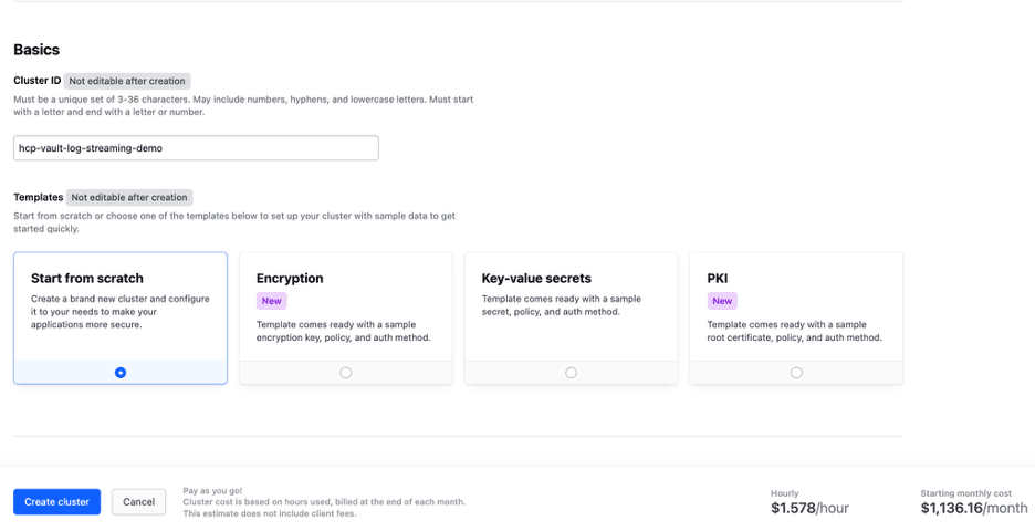HCP Vault Dedicated cluster templates