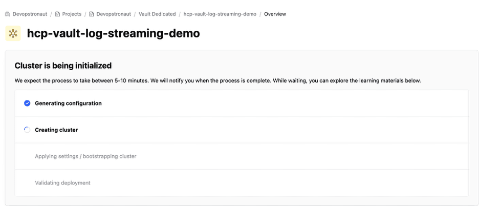 HCP Vault cluster initialization