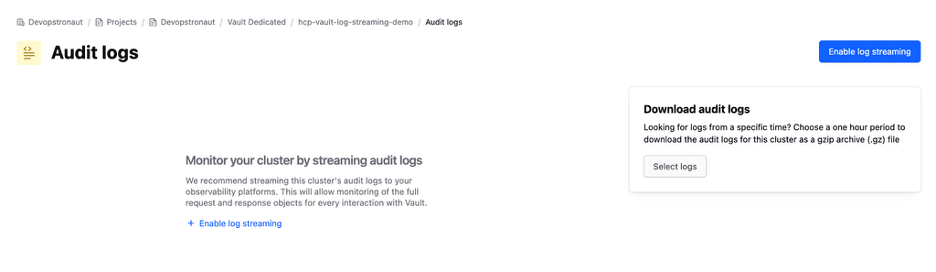 Enable audit log streaming
