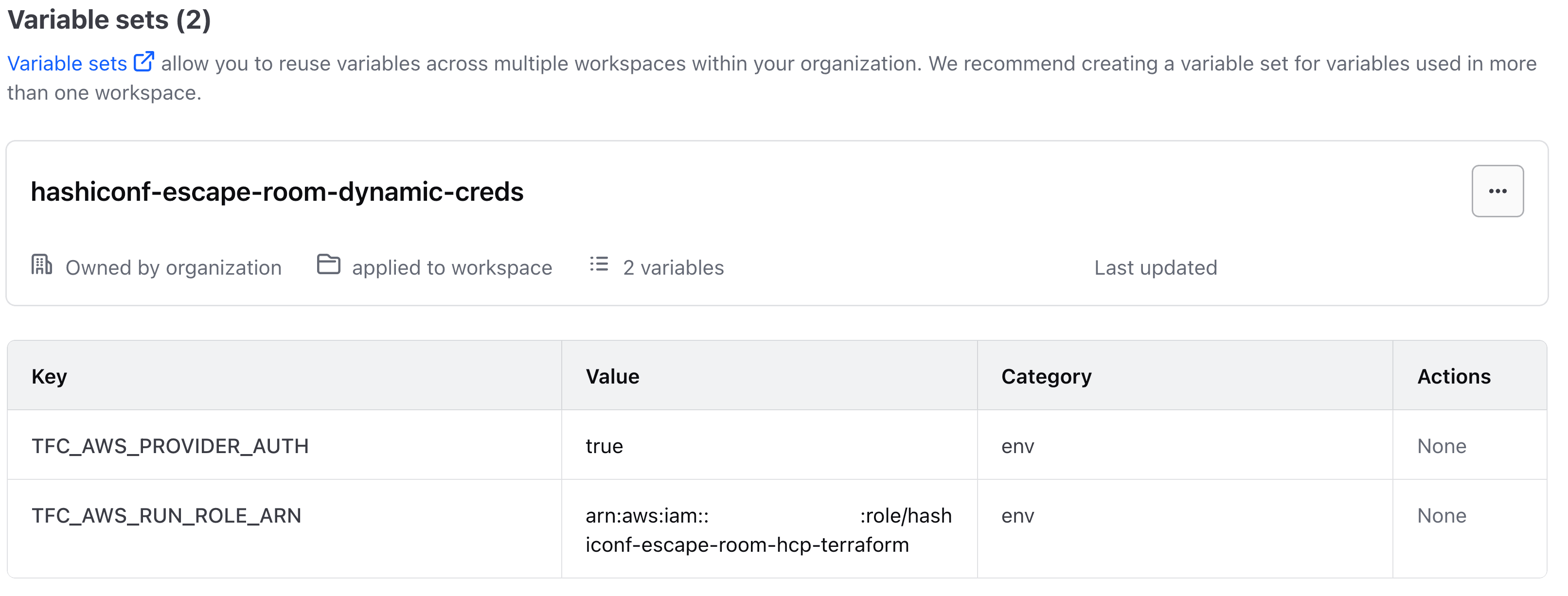 Variable sets for dynamic provider credentials