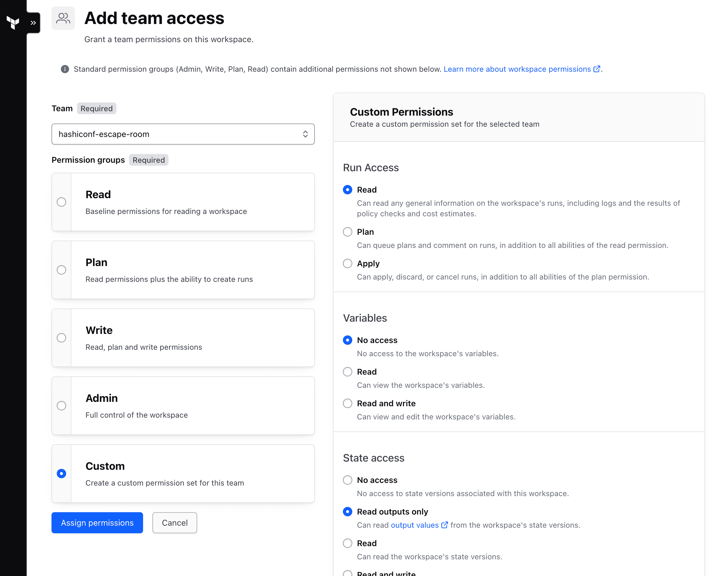 Add team access options