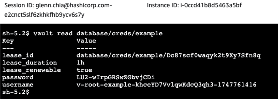 Vault read database output