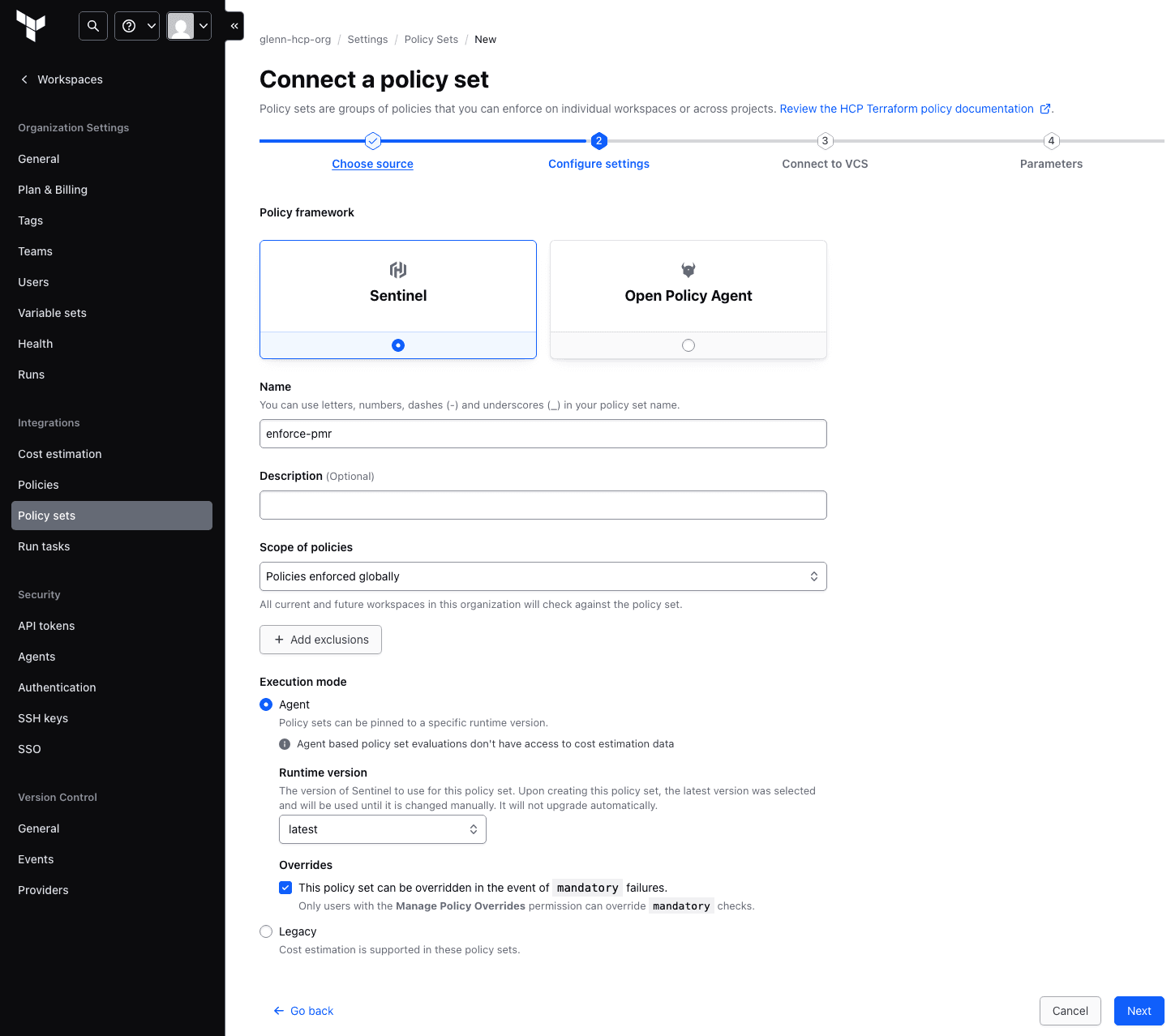 Connect a policy set