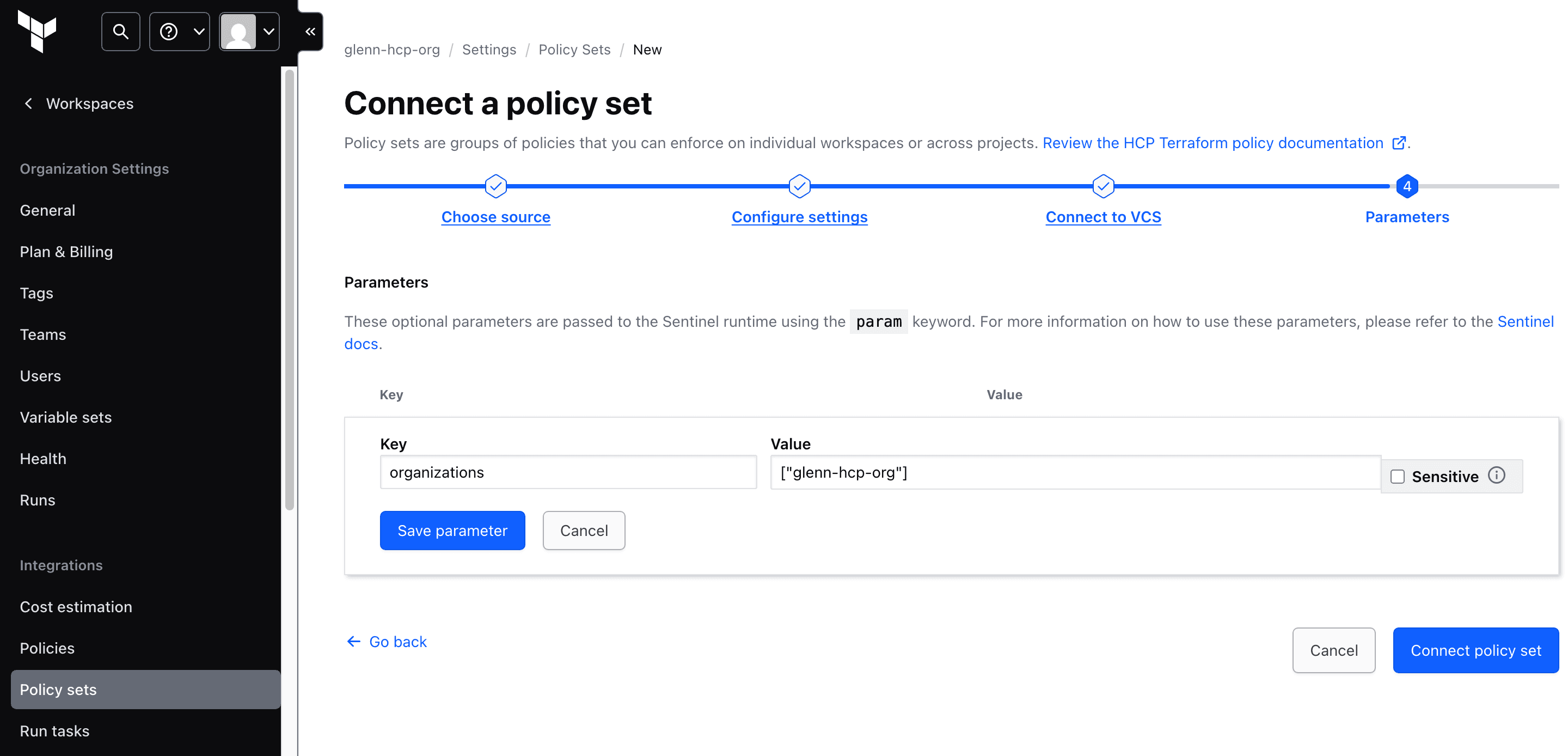 Complete connecting policy set