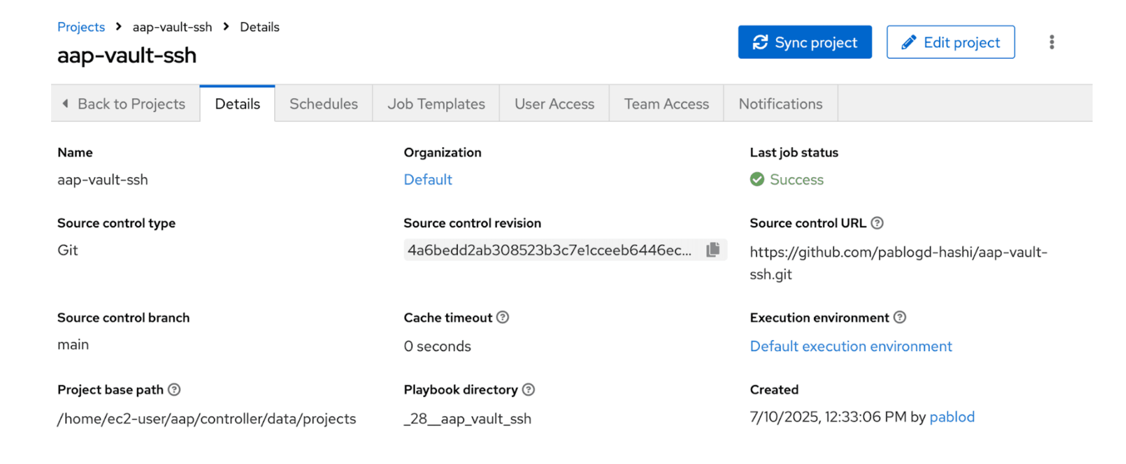 Creating a project in AAP