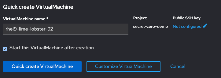 Quick create VM