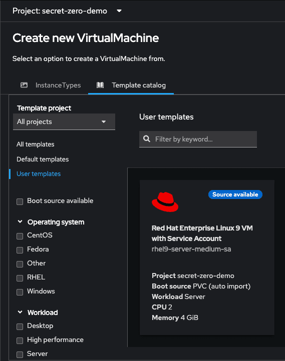 Template catalog tab