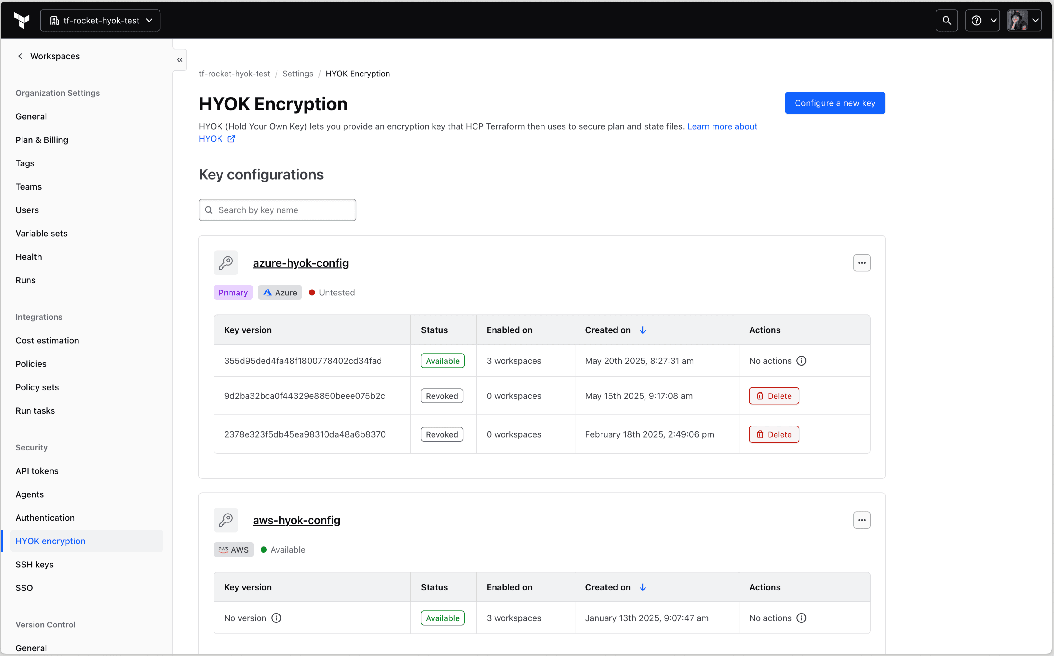 HYOK Encryption dashboard
