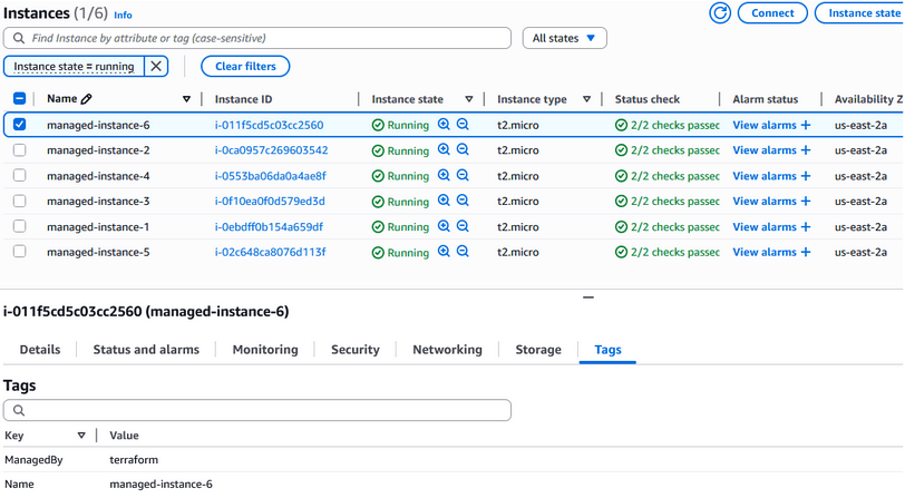 AWS Console displaying the changes made to the imported resources