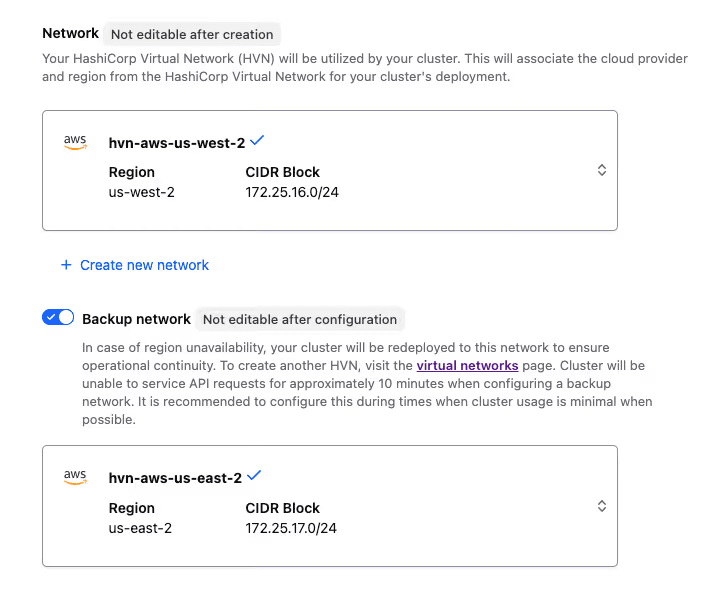 Backup cluster configuration in the HCP Vault UI