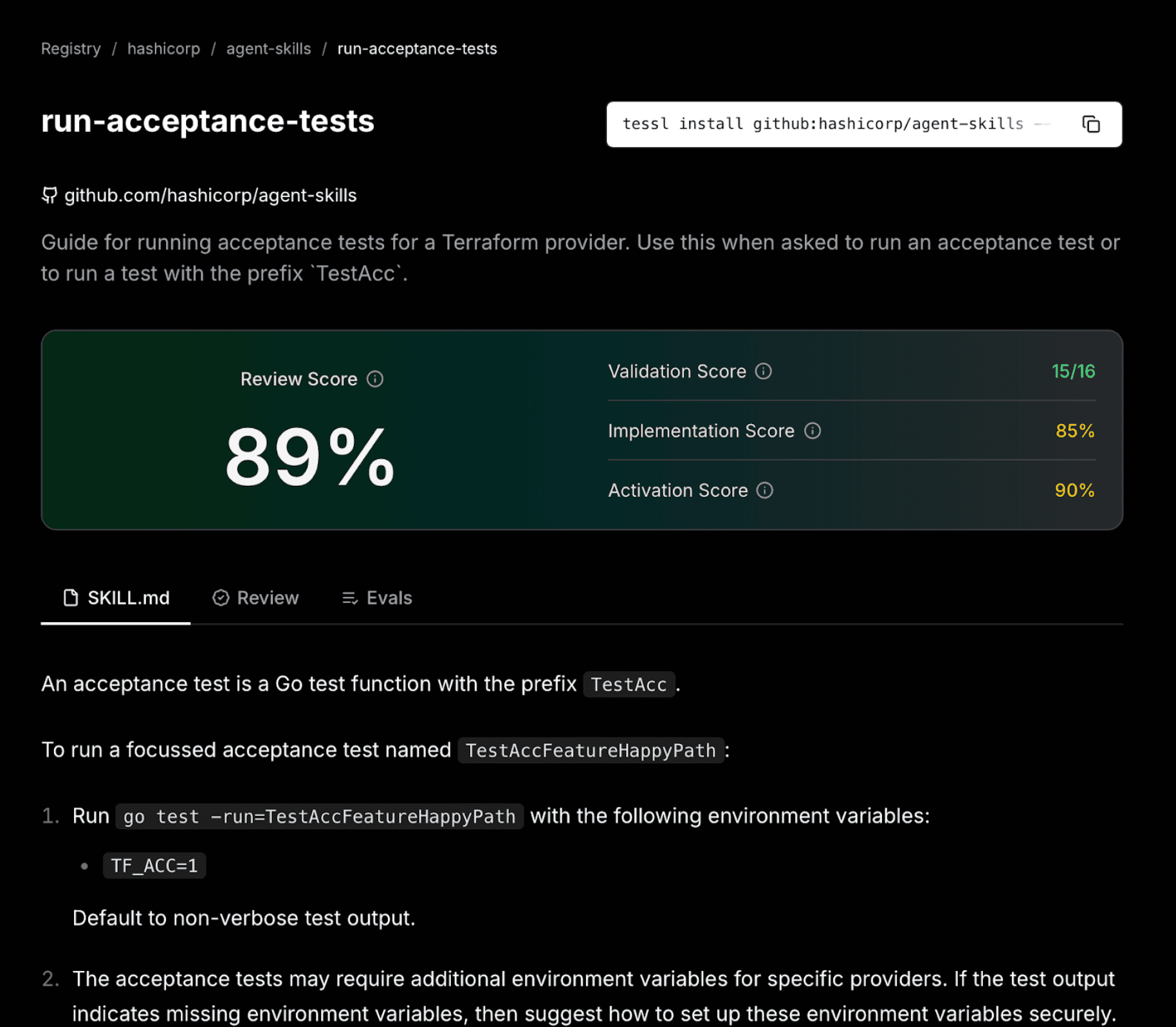 Run acceptance tests for Agent Skills