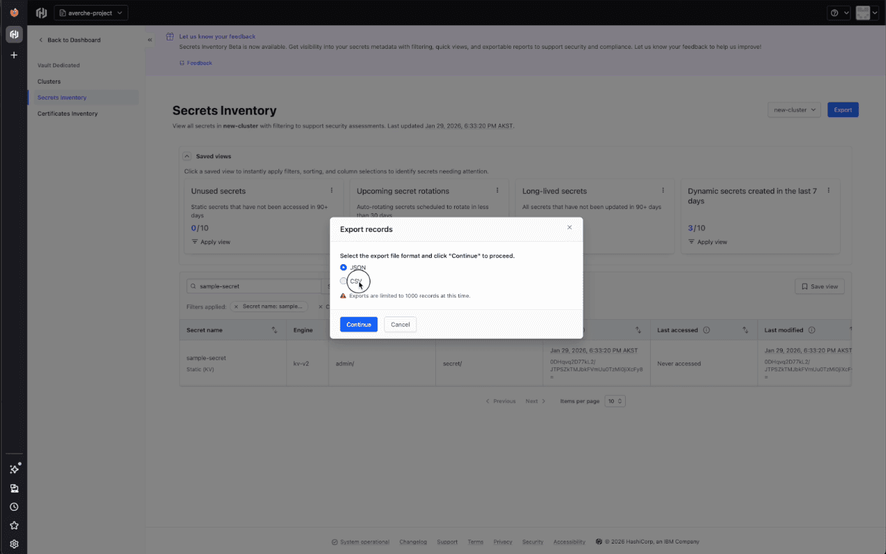 Export inventory data