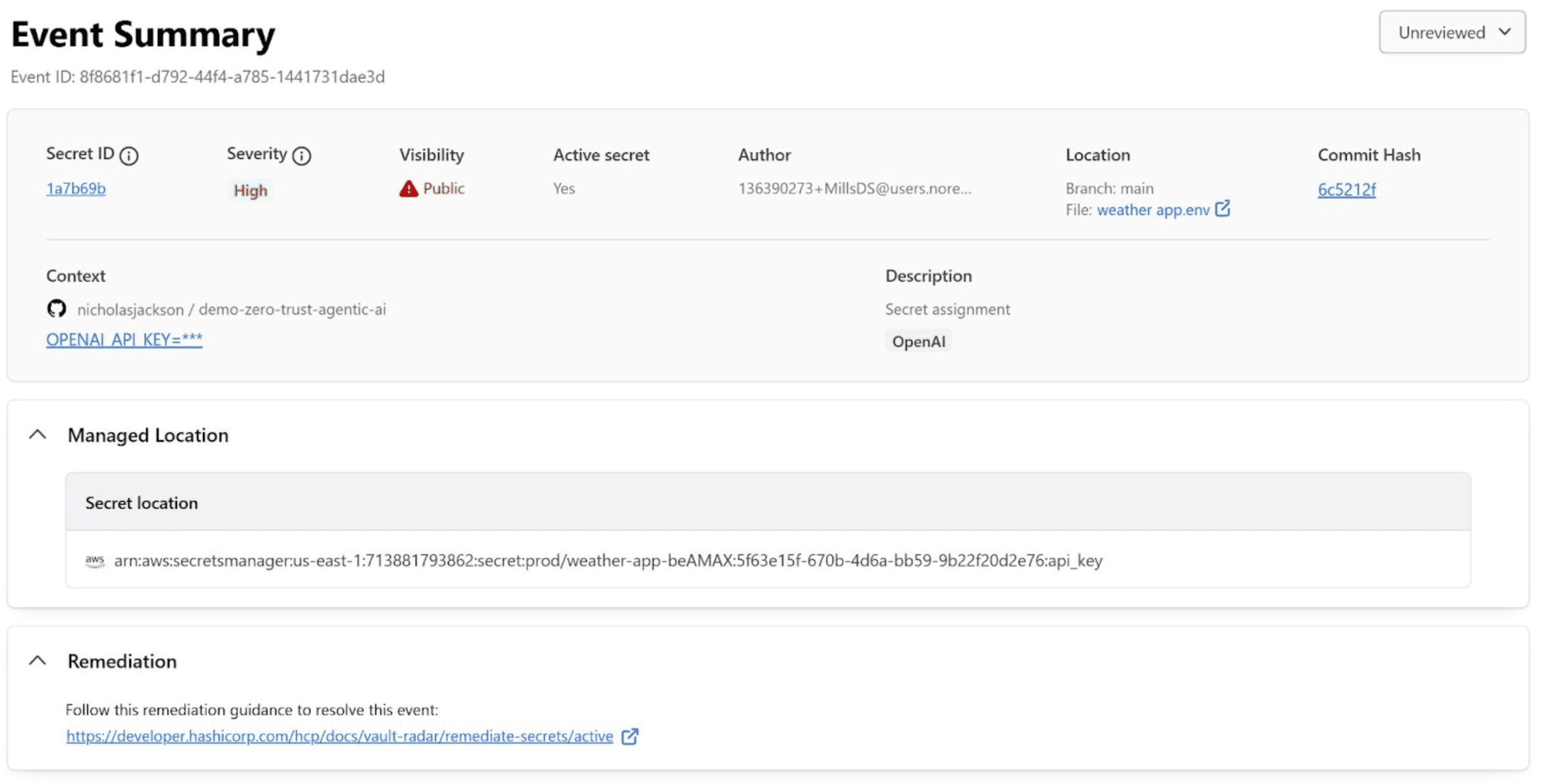 Vault Radar event summary