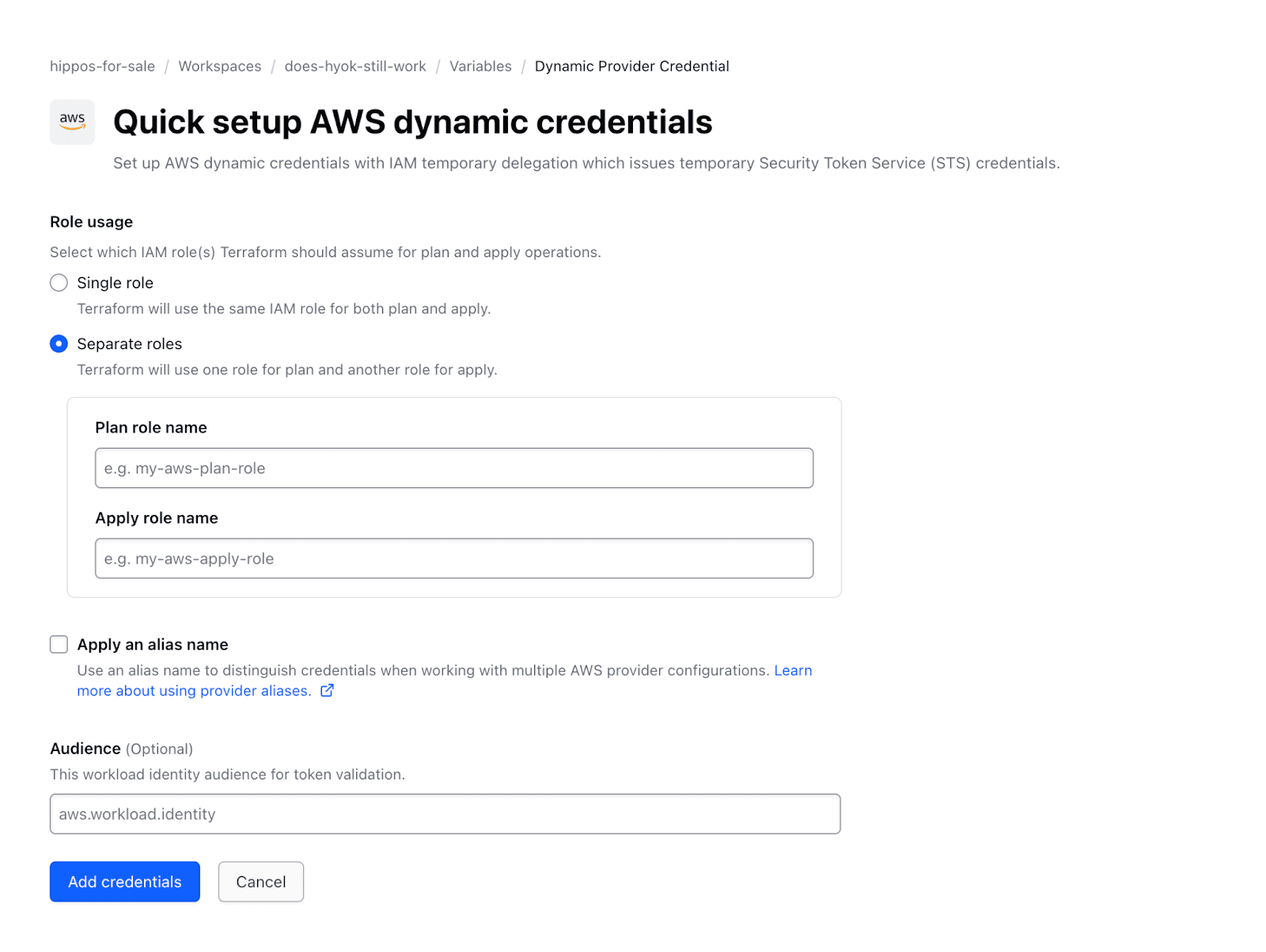 Set up AWS dynamic credentials with temporary IAM delegation.